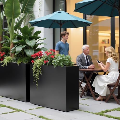 VGMiu Rectangular Planter Boxes Metal Planters Black 38.2''Lx13''Wx30''H