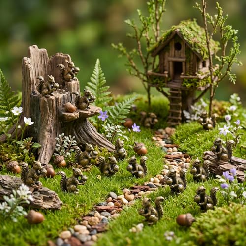 Weysat 50 Pcs Mini Bronze Squirrel Statue, Fall Squirrel Figurine Decor - style: Squirrels