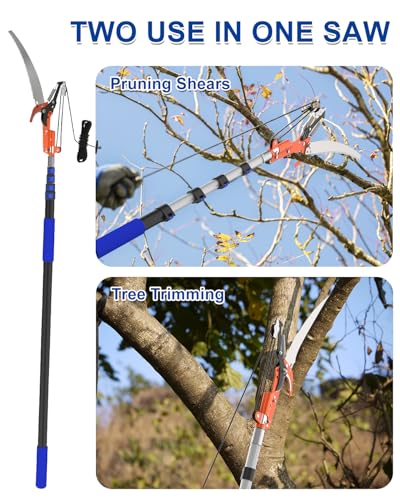 26FT Reach Pole Saw, Telescoping Tree Trimmer with 5-20FT Extension Pole, Sharp Steel Blade and Scissors, Fruit Picker, Extendable Long Handle Tree Pruner for Yard Garden Trees Palms Shrubs