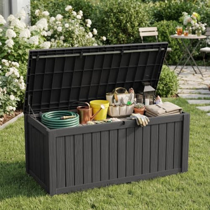 PatioZen 200 Gallon Deck Box Lockable Waterproof UV Resistant Black - color: Black, size: 200 Gallon