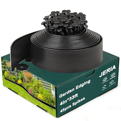 JERIA 4 Inch Tall 33 FT Garden Edging Kit with 45pcs Spikes, Plastic Edging for Landscaping - size: 4IN x 33FT