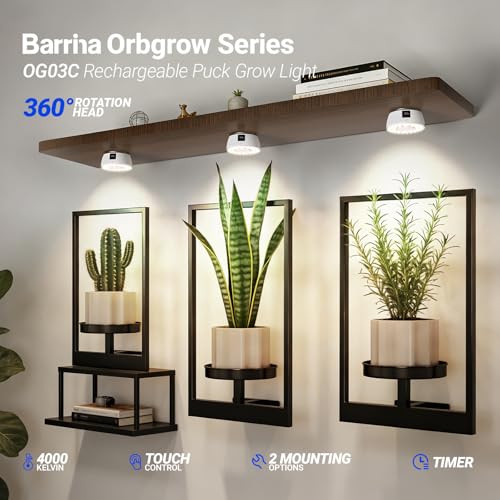 Barrina OG03C Rechargeable Puck Grow Light, 5200mAh, 4000K, 1 Pack, White - color: White, size: 1 Pack