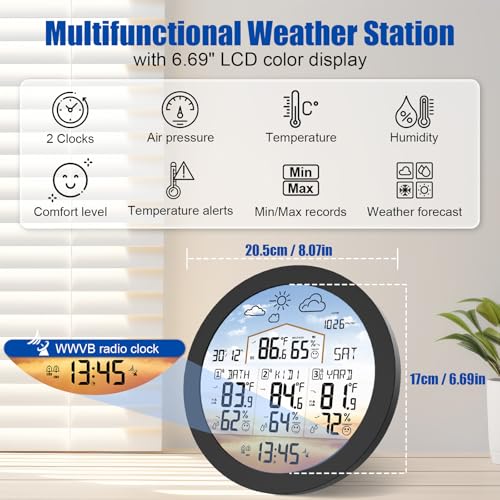 Uzoli EM3567 6.7" Round Wireless Weather Station Indoor Outdoor Thermometer