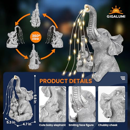 GIGALUMI Solar Garden Outdoor Statues for Women, Mom, Grandma. Elephant Figurine Housewarming and Birthday Gifts Outdoor Statue Light Decor Ornament for Backyard, Patio, Balcony, Lawn, Pond - style: Elephant