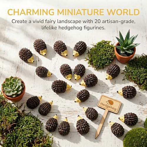 Hedgehog Figurines: 20Pcs Resin Hedgehog Miniature Moss Landscape DIY Crafts Accessories Animals Model for Fairy Garden Home Ornaments