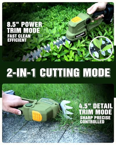 21V Mini Cordless Hedge Trimmer with Battery, Charger and 4.5"/8.5" Blades