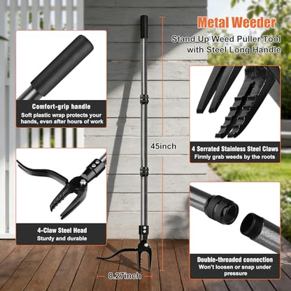 GOXAWEE Stand Up Weed Puller Tool with 45″ Long Handle, Manual Weeder Tool - color: Black Weed Puller Tool