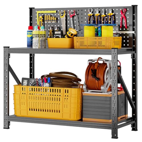 Widened Metal Workbench, 47.2" Extra-Wide Top & Pegboard, 1 Pack - size: 47.2"H x 47.2"W x 18.9"D