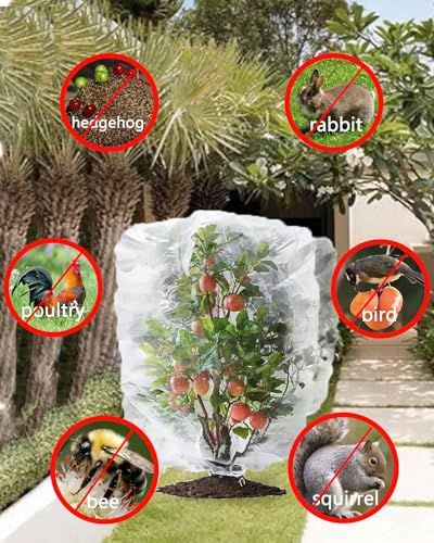 4 Pack Fruit Tree Netting with Zipper & Drawstring, 2.6 x 3.2 Ft Reusable Blueberry Bush Netting Cover, Durable Bird Netting for Vegetables, Trees, Bushes in Garden - color: 4, size: 2.6 x 3.2 Ft