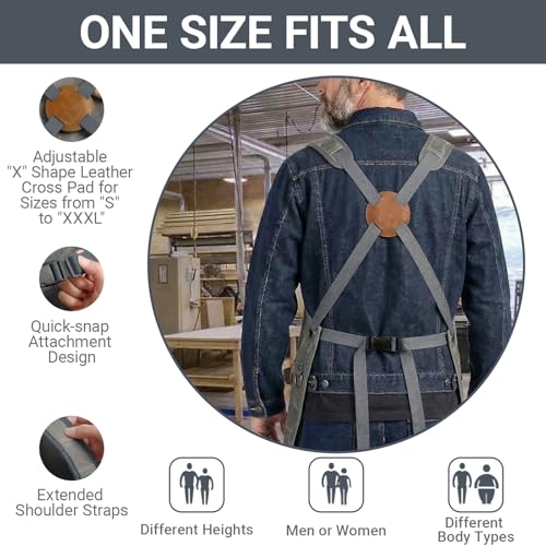 Woodworking Apron for Men,Poly Cotton Heavy Duty Waterproof Waxed Canvas Welding Apron with 9 Tool Pockets - color: Grey