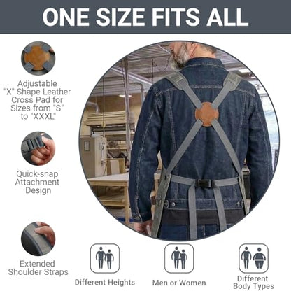 Woodworking Apron for Men,Poly Cotton Heavy Duty Waterproof Waxed Canvas Welding Apron with 9 Tool Pockets - color: Grey