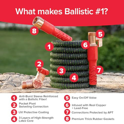 Pocket Hose Ballistic Double UV 50 FT Expandable Garden Hose, Pocket Pivot - size: 50 FT