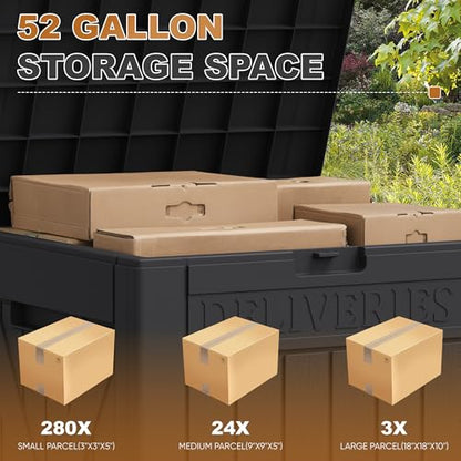 JUMMICO 52 Gallon Resin Package Delivery Box Lockable&Waterproof - color: Black