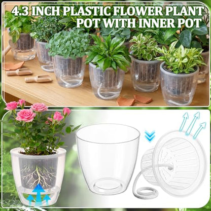 Self Watering Plant Pots, 4.3'', Transparent, 18 Pcs - color: Transparent, size: 4.3''