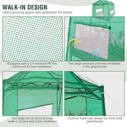 8.5 x 7 x 7 FT Walk-in Greenhouse, Portable Pop-up Greenhouse - style: 8.5x7x7FT Green
