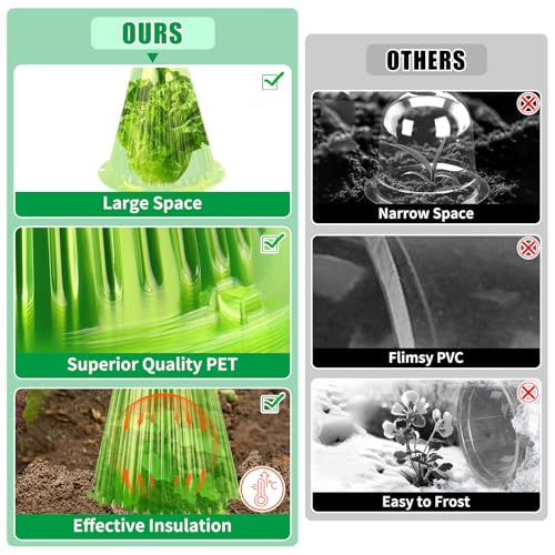 UQM 20 Pack Garden Cloches for Plants with Rotary Vent Cover Reusable - color: Green-20pc