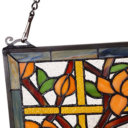Bieye W10011 Peacock Tiffany Style Stained Glass Window Panel, Blue - size: 15"W x 23"H Rectangular