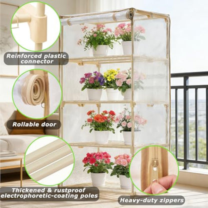 Purlyu Mini Greenhouse for Indoor Outdoor, Small Plastic Plant Green House 4-Tier Rack Stand Portable Greenhouses with Durable PE Cover for Seedling, 2.5x1.6x5.2 FT - style: Steel Frame+PE cover(white)