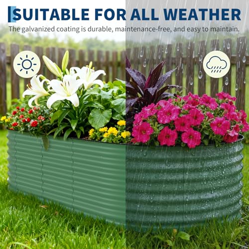 Garvee 10x4x1.5ft Galvanized Raised Garden Bed, Oval Metal Planter Box - color: Green-oval, size: 10x4x1.5ft
