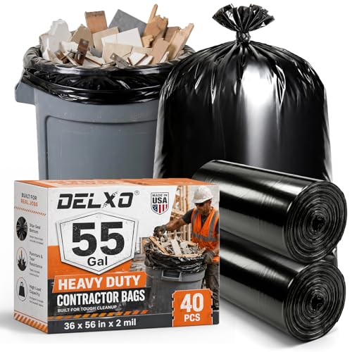 Delxo 55-60 Gallon Contractor Garbage Bags Heavy Duty Industrial Trash Bags - color: 55GAL 40Count