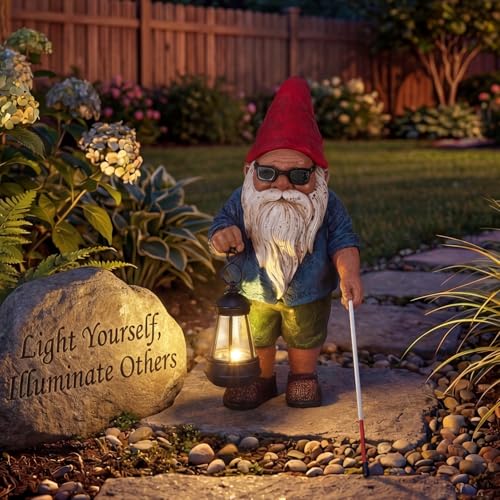 Garden Gnome Outdoor Statue -10.2 inches Outdoor Decor for Patio Yard Balcony Pathway - Self-Growth & Win-Win Gift - Gnome Lantern Bearer: Illuminate the Path for Others - color: Gnomes-Red & Blue