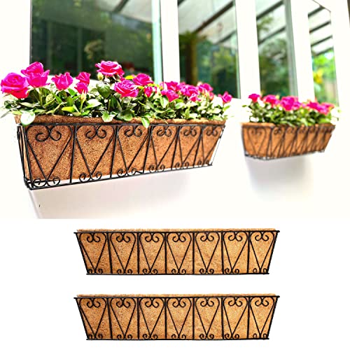 LaLaGreen Fence Wall Planter (30 in, 2 Pack) Black Metal Coco Liner Box - size: 30" (76cm) x 2 Pack