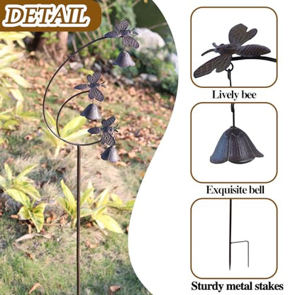 Metal Bees with Bells for Outside Garden Art,Decorative Garden Stakes