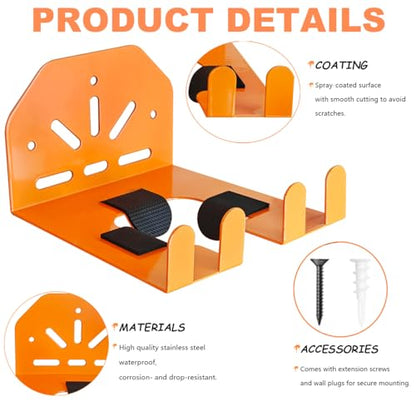 2 Pack Wall Mounted Tool Holder for Garage & Garden - Orange Metal Durable