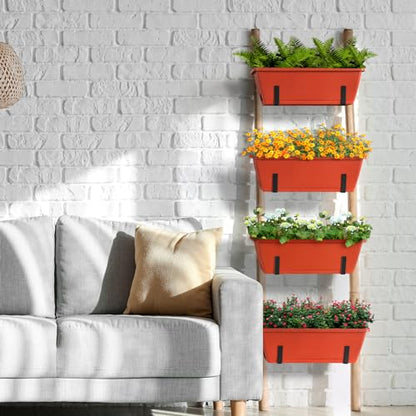 Window Boxes Planters 17’’ Railing Planter Box with Adjustable Brackets - color: Red+black Brackets