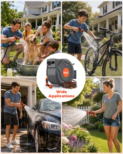 5/8 in 115 ft Retractable Garden Hose Reel with 9-Pattern Sprayer Nozzle