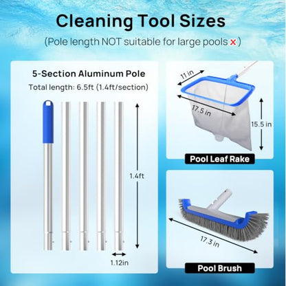 Consciot 3-in-1 Pool Cleaning Kit Includes Leaf Rake Net, Wall Brush & Pole - size: 3PCS