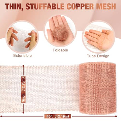 Copper Mesh Roll 5" x 40FT, 100% Pure Copper Wool for Pest Control - size: 5” X 40 Ft