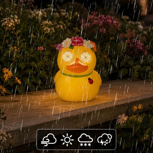 Porch Duck Statue,Solar Garden Duck Decor with Moving Eyes - style: Country