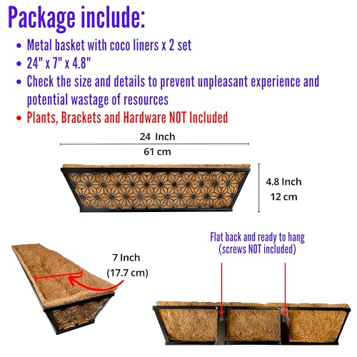 LaLaGreen Large Black Wall Planter (24 in, 2 Pack) Metal Window Boxes - size: 24" (61cm) x 2 pack
