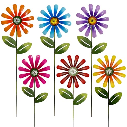 Metal Garden Flower Stakes, 6 Pack 14" Outdoor Decorative Yard Art with Bright Colors, Weather Resistant Flower Ornaments for Lawn Patio Pathway - color: A