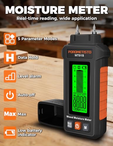 Moisture Meter 5 in 1 POROMETISTO, Three-Color Alarm and 5 Modes Detections