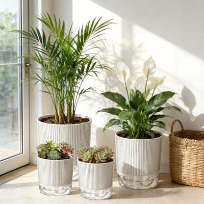6 Pack Self Watering Pots for Indoor Plants, 4/5.5/6.3 Inch Flower Pots - color: 2s+2m+2l, 6pcs Black Stripes