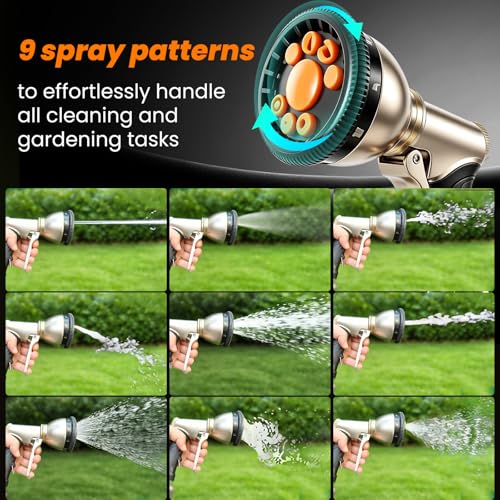 ARXIVE 9-Pattern Brass Hose Nozzle, High Pressure Leakproof Water Sprayer