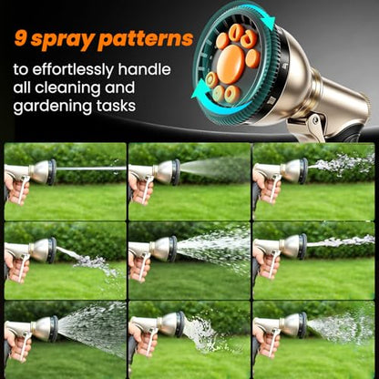 ARXIVE 9-Pattern Brass Hose Nozzle, High Pressure Leakproof Water Sprayer