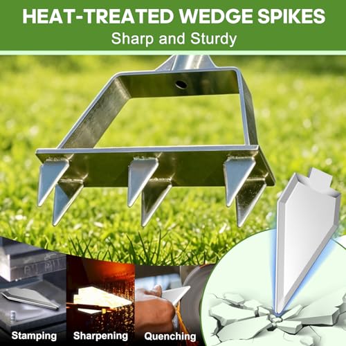 Heavy Duty Steel 6 Conical Spike Lawn Aerator for Compacted Clay, Non-Clog - color: BLUE