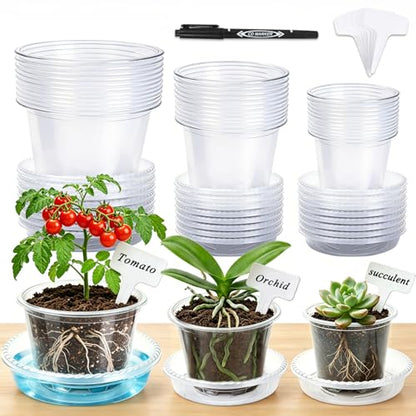 36 Pack Clear Nursery Pots with Saucers(3.5/4/5 Inch)