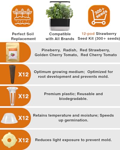 Red Strawberry and Pineberry Seed Pod Kit for AeroGarden, idoo, Ahopegarden, MUFGA with Strawberry, Pineberry, Radish, Red/Golden Harvest Cherry Tomato - Compatible with All Hydroponics (12-Pod) - color: strawberry, size: 12-pod