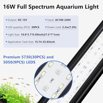 fishkeeper Clip On Aquarium Light, 24/7 Mode Fish Tank Light with Timer - size: For 15.74-22.83 inch Fish Tank