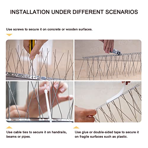 OFFO Bird Spikes for Outside, 304 Stainless Steel, 4 Pcs, 3.4 Ft (1.04 m) - size: 3.4 Feet