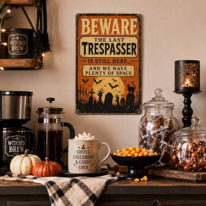 Halloween Metal Art Sign Beware The Last Trespasser Wall Decor - color: 02A