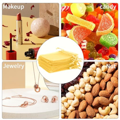 Gold Organza Bags - 50Pcs, Sheer 3 x 4 inch Jewelry & Party Favor Bags with Drawstring, Mini Mesh Gift Pouches for Wedding & Christmas - color: Gold - 3x4inch - 50pcs