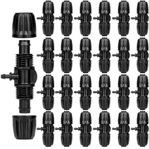 1/2 to 1/4 Drip Irrigation Fittings,25Pack Barbed Tee 1/2 inch Drip Irrigation Tubing (1/2" ID x0.6-0.63" OD) 16mm to 1/4 inch Irrigation Tube Fitting Anti-Drop Barbed Connectors - color: 1/2 to 1/4 -3 Ways-25Pack