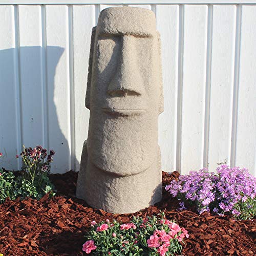 EMSCO Group Easter Island Head Statue – Natural Sandstone Appearance – Made of Resin – Lightweight – 28” Height - color: Sandstone, style: Easter Island