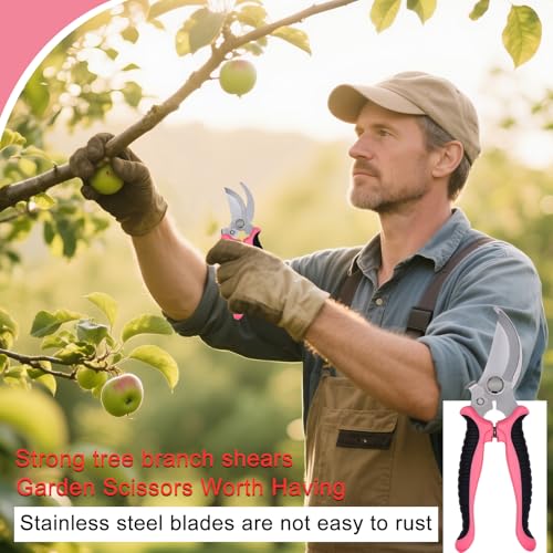 3Pcs Stainless Steel Garden Pruning Shears for Plants (Pink） - color: Pink