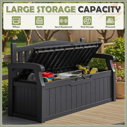 Homall 75 Gallon Outdoor Storage Benches Lockable Deck Box Waterproof - color: Black